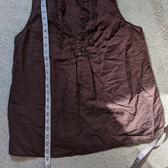 Old Navy Top Women's Plus Brown Ruffle Linen Cotton V-Neck Neutral Boho Size 1X - Picture 4 of 8